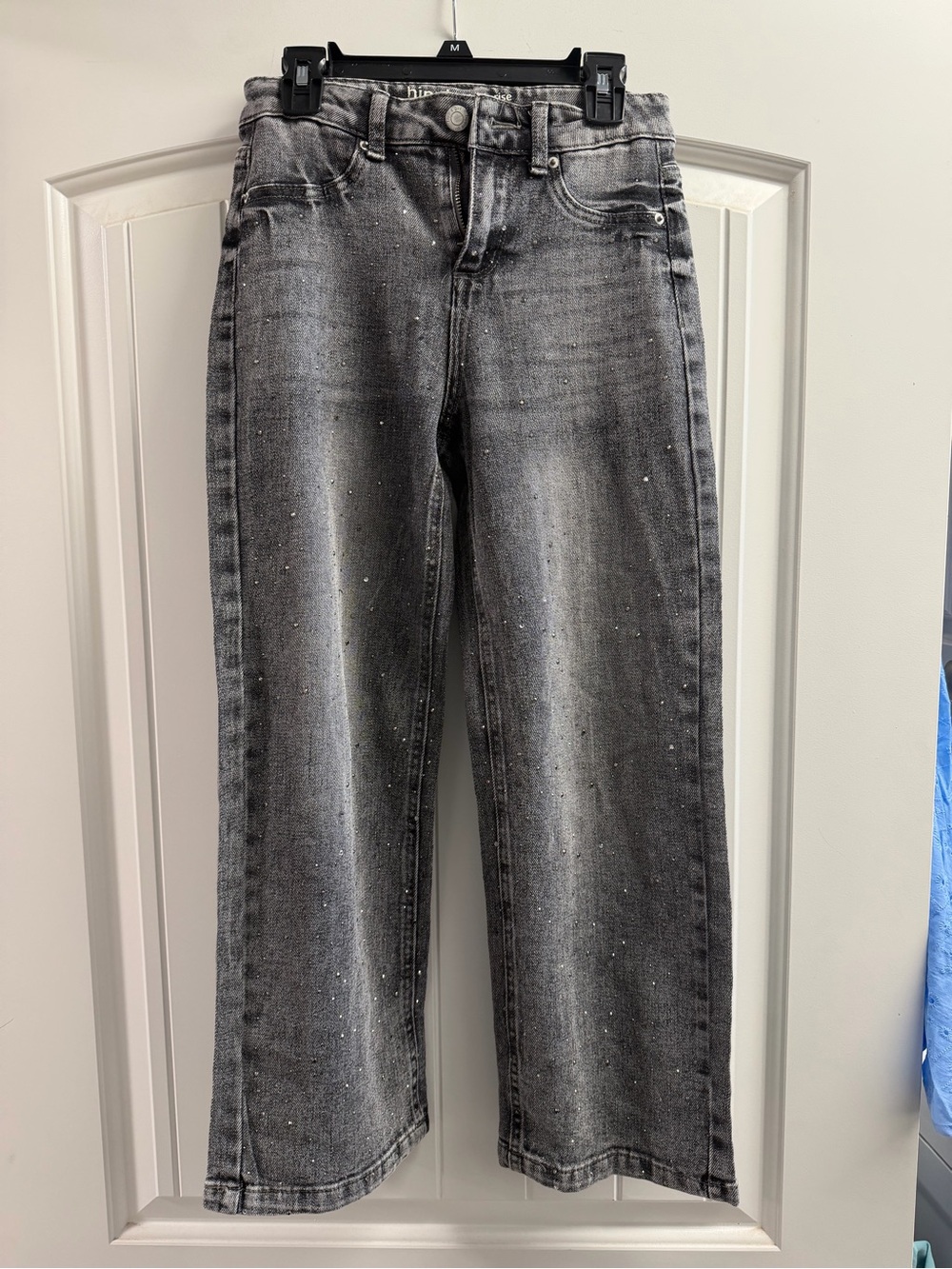 Girls' high rise wide leg gray bedazzled jeans
